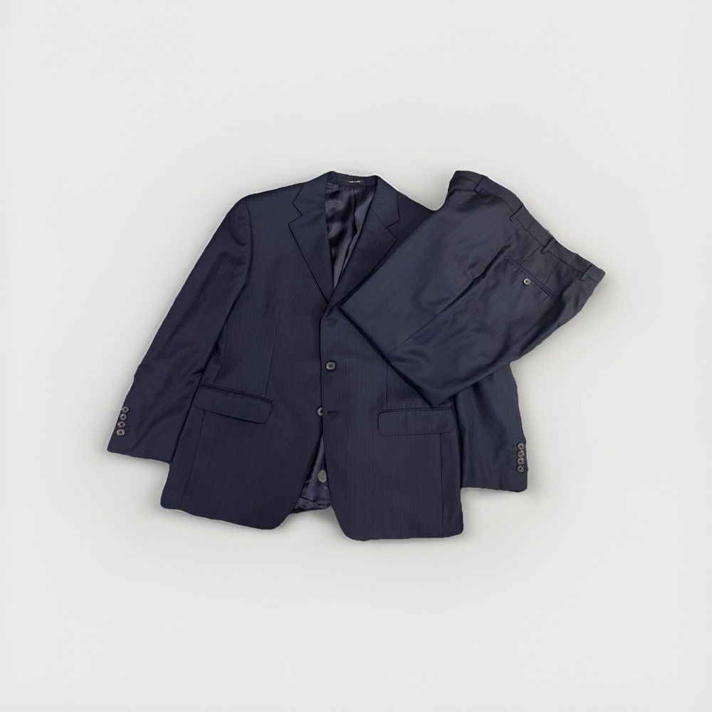 Lauren Ralph Lauren Polo Navy Blue Pinstripe Wool Suit Size‎ 44S